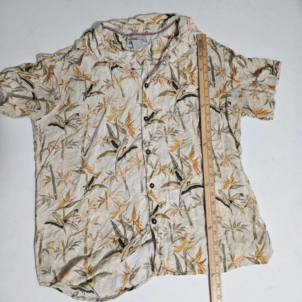 Margaritaville Mens Large Tropical Bird of Paradise Bamboo Camp Shirt Tan L